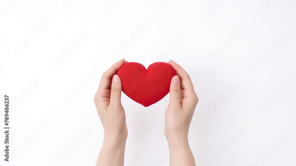 Valentine's Day indoors with hands isolating a heart symbol on a white background