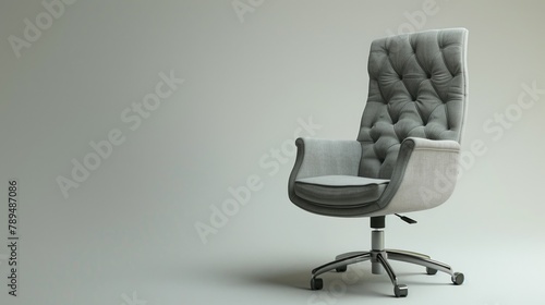 Simple grey office chair on white floor, suitable for office or home office concepts