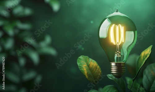 Renewable Energy. Environmental protection, renewable, sustainable energy sources. Green world map on the light bulb on green background