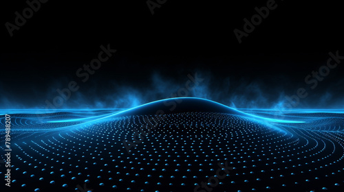 Blue dot wave hologram technology in black background Ultra detail, generative AI © Andrii