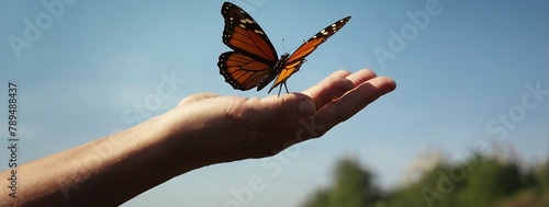 butterfly flies away from hand