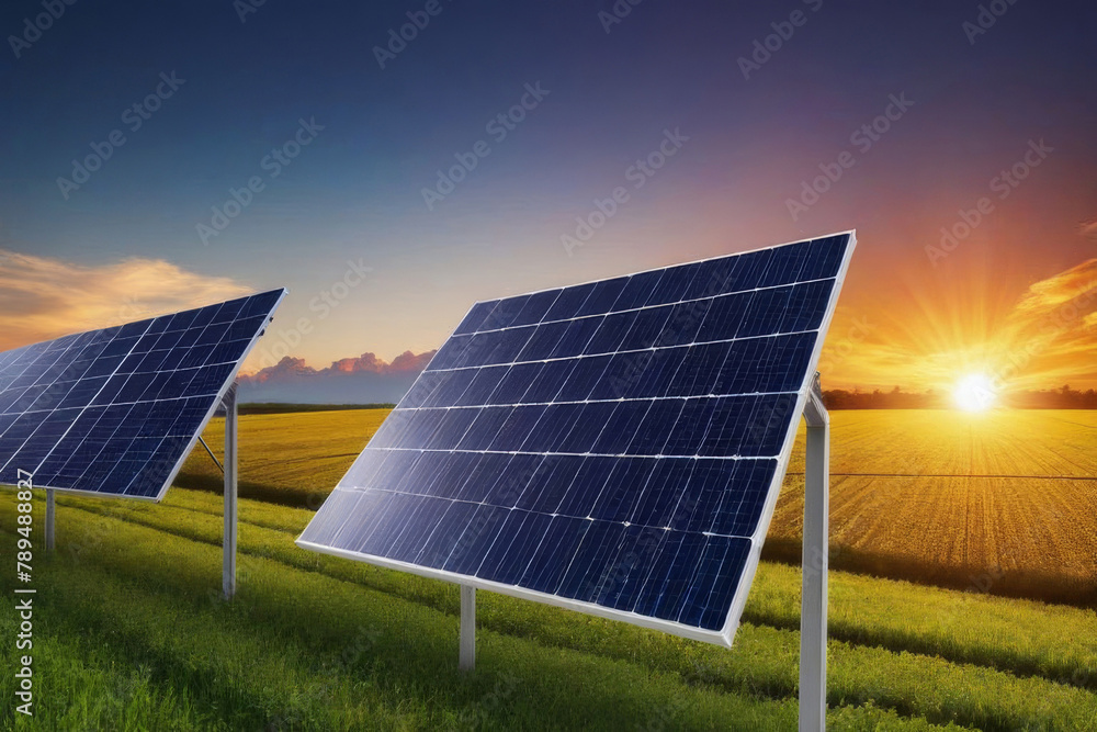 Solar panels reflect sparkling light From the sun ,Clean energy and environment