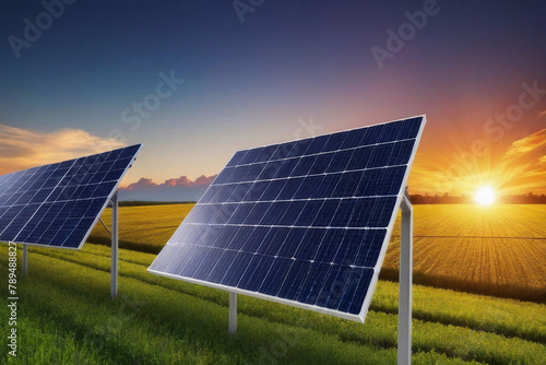 Solar panels reflect sparkling light From the sun ,Clean energy and environment
