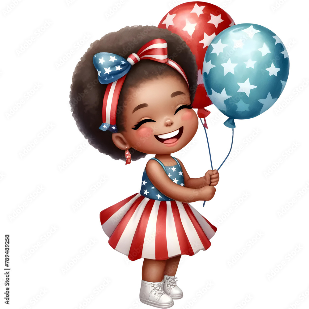  girl with balloons in patriotic 