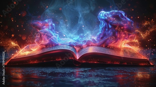 Future-style digital book symbolizing wisdom, knowledge, and knowledge. Modern illustration of portal or magic book.