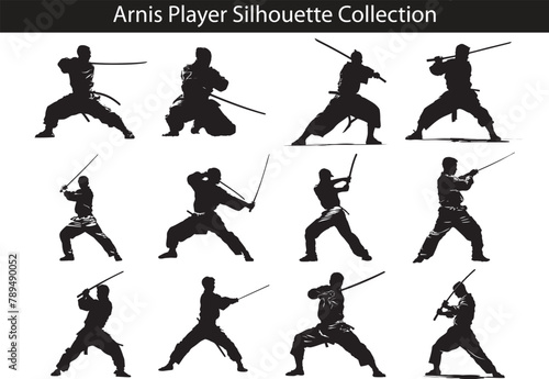 Arnis Player Pose Silhouette Vector Illustration