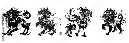 Black and white silhouette of Chinese dragon 
