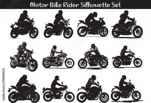 Motor Cycle Rider Poses Silhouette Vector Illustration