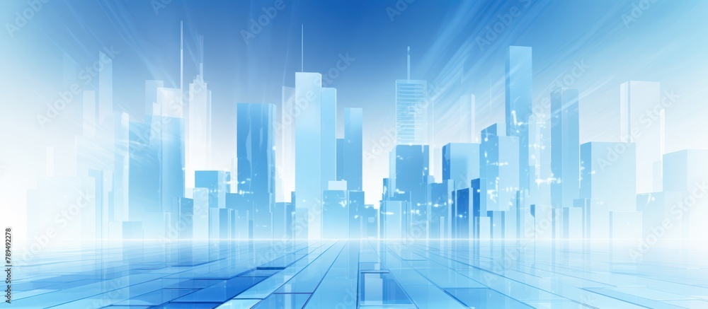 Blue tone city shiny crystal glass clean clear building business background.