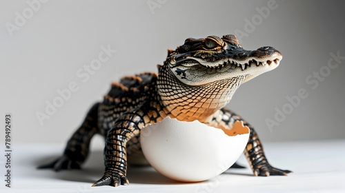 Baby Cayman Crocodiles First Moments A Studio Portrait of a Newborn Hatchling Generative ai photo