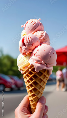 Delicious Ice Cream Cones: Assorted Flavors in Waffle Cones