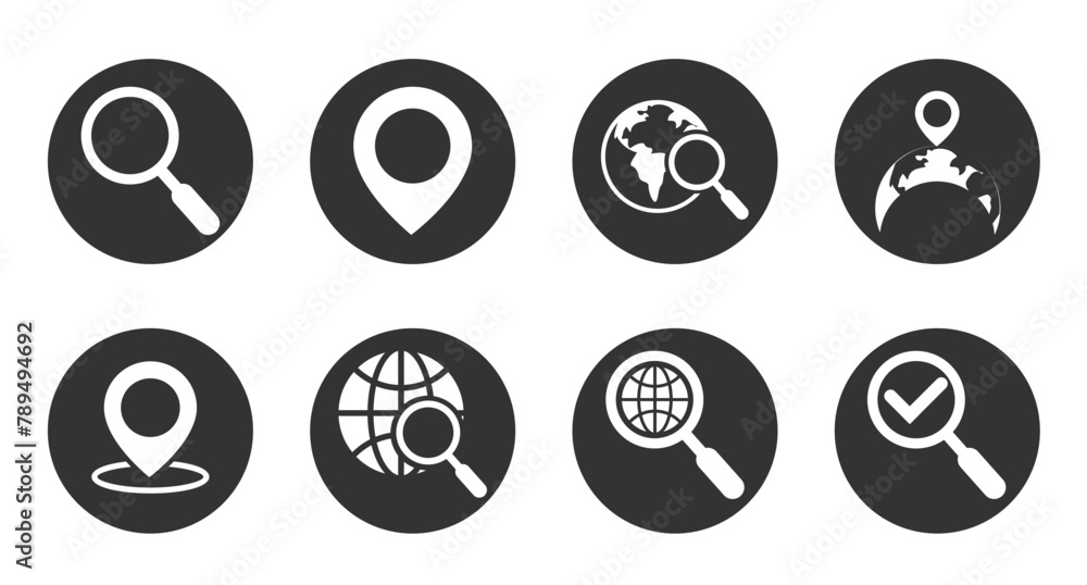 Postcode Search Icon location search icon set, simple design with black circle shape, for ...