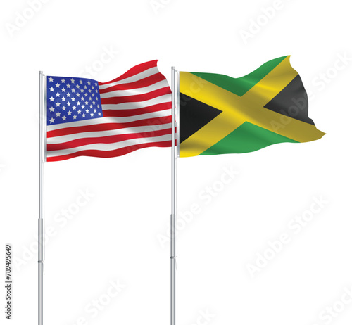 American and Jamaican flags together.USA,Jamaica flags on pole