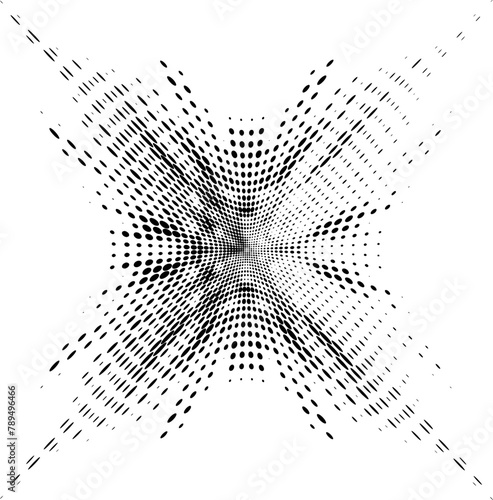 Halftone dotted mandala with stretched corners and retracted middle. Selecting the right sector for copying text. Vector. photo