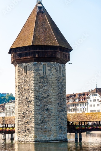 Tower wooden bridge in the city of Lucerne over the river Reuss
