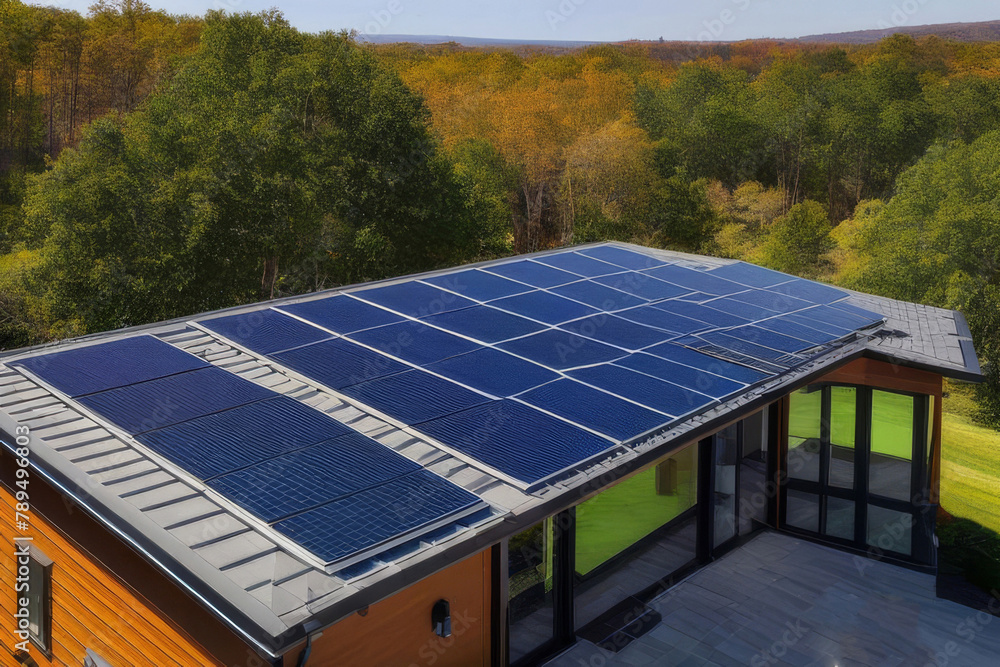 Solar panels reflect sparkling light From the sun ,Clean energy and environment.