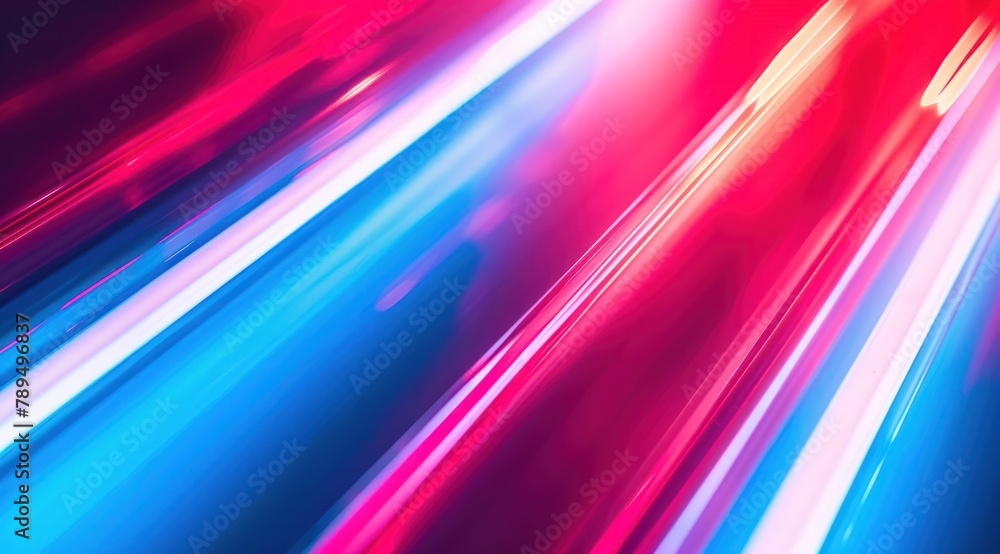 Neon light blurred fluorescent lines in red and blue background - obrazy, fototapety, plakaty 