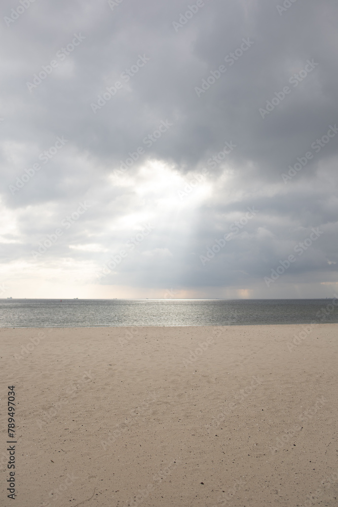 Baltic Sea coast in cloudy weather in Sopot, Poland