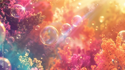 Transport yourself to a realm of surreal beauty with an abstract PC wallpaper featuring translucent bubbles gliding through a symphony of vibrant and contrasting colors photo