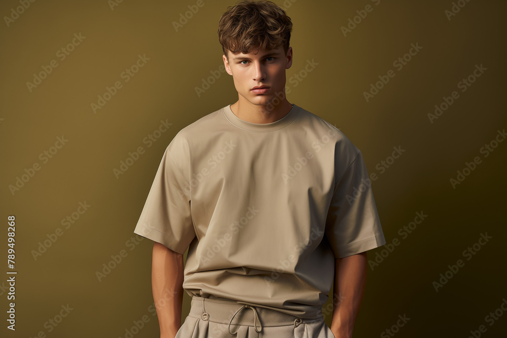 Fototapeta premium Contemporary Elegance: Men's Cropped T-Shirt