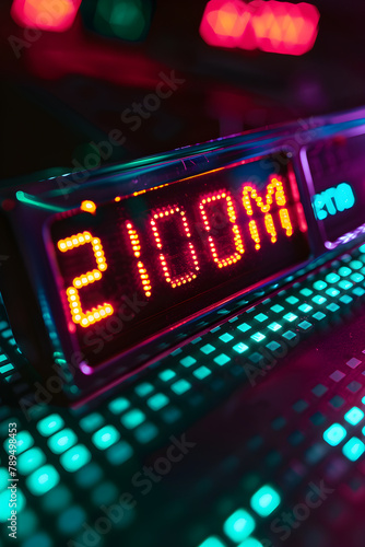 Digital Display of PM Military Time in Bold Neon Glow - 21:00 Hours