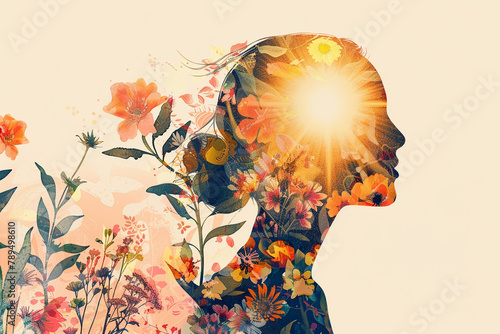 Silhouette of a woman among flowers. photo