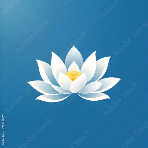 a white lotus with a yellow top on blue background