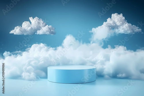 Cloud background podium blue 3d product sky white display platform render abstract stage pastel scene. 