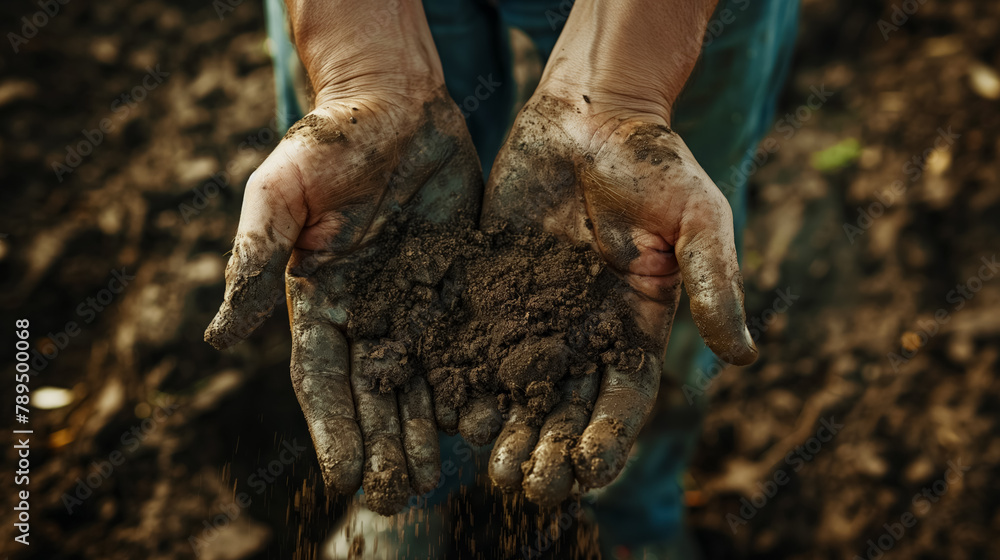 Earthy hands cradle a handful of rich, fertile soil, symbolizing growth and the nurturing essence of agriculture. Earthy hands cradle a handful of rich, fertile soil, symbolizing growth and the nurturing essence of agriculture.