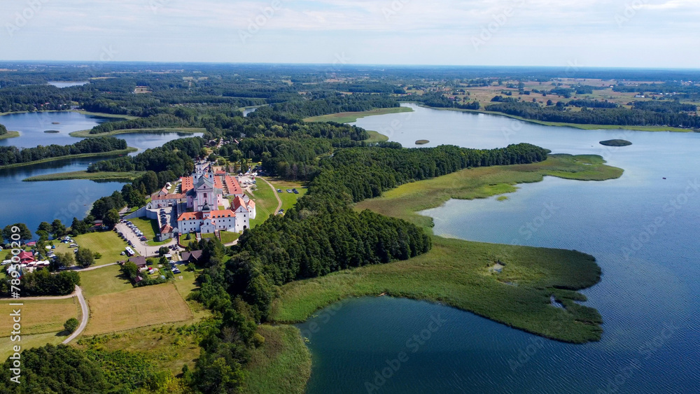aerial pictures made with a dji mini 4 pro drone over Wigry Lake and the Post Camaldolian Monastery, Poland.