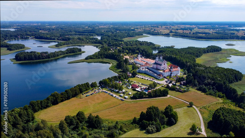 aerial pictures made with a dji mini 4 pro drone over Wigry Lake and the Post Camaldolian Monastery, Poland.