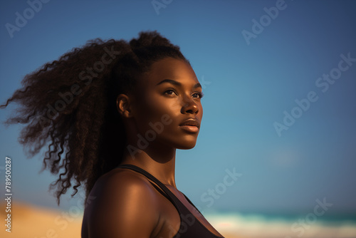 Minimalist Beach Volleyball  Close-Up of Black Woman