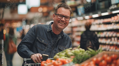 Smiling Man With Grocery Cart