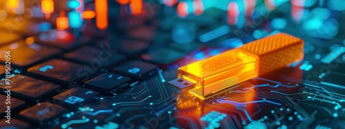 Using a beautiful image of a glowing yellowish USB pendrive as a safe place to keep cryptocurrency,