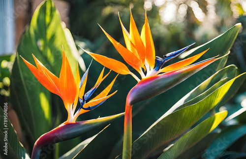 A group of bird of paradise flowers
