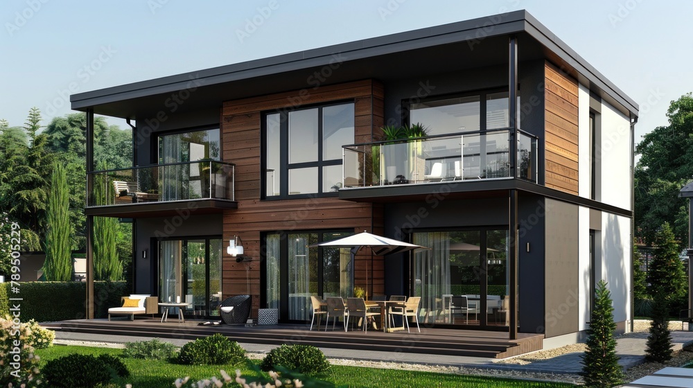 Obraz premium modern 2 story house with floor plan , complete set of plan 