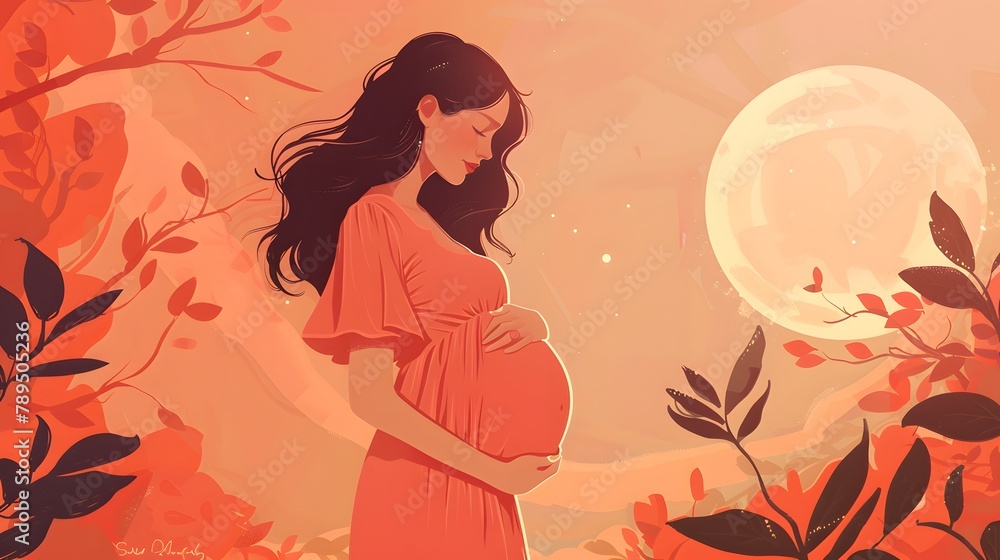 Illustration of a pregnant woman holding her belly. Illustration of a pregnant woman holding her belly.