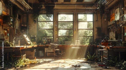 Abandoned Martian Laboratory with Forgotten Experiments and Overgrown Alien Vegetation in Dramatic Cinematic Lighting