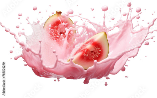 Falling Guava with Milk Splash on Clear Background photo