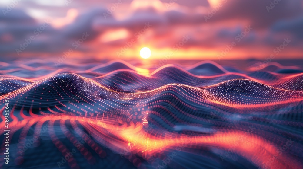 Visualize a world where digital waves cascade across a gradient of ...