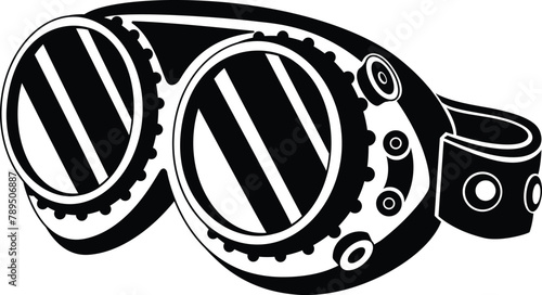 Safety glasses in steampunk style - vector silhouette picture for logo or pictogram. Steampunk glasses with round lenses for stencil or sign