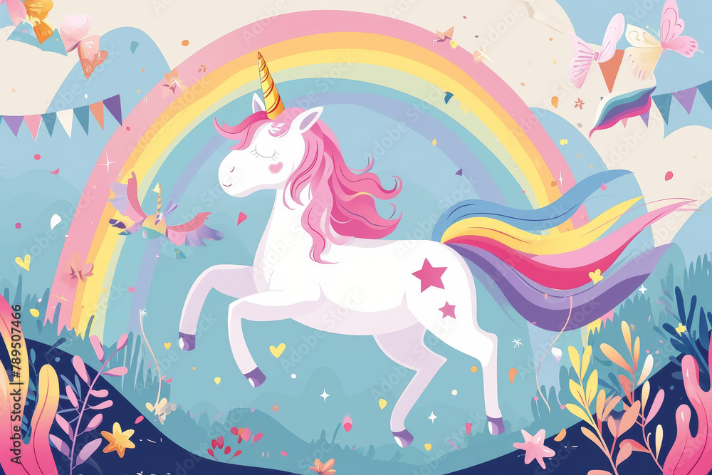 Fototapeta premium Unicorn Fantasy Rainbow Birthday Invitation Design