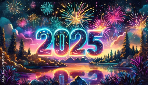 2025 - new year, beautiful neon style 