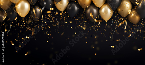 Golden Celebration Balloons with Confetti Banner Design