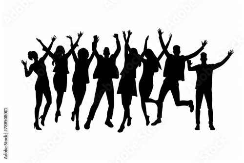 Happy people rejoice and show positive gestures on a white background. Concept of happiness and youth vector icon  white background  black colour icon