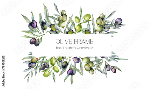 Olives Watercolor Illustration. Olive Branches Greenery Hand Painted Watercolor isolated on white background.  Perfect for olive wedding invitations, floral labels, bridal shower and greeting cards