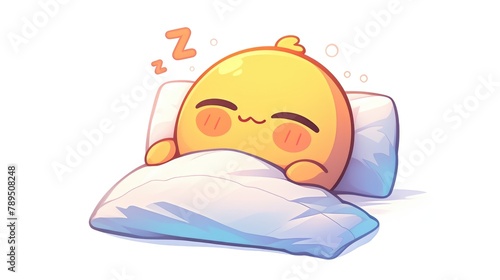 2d illustration of a sleeping emoticon face doodle icon perfect for web design isolated on a white background A cute yellow emoticon face is included in the 2d graphics