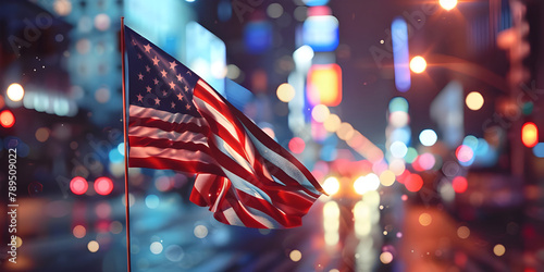 American flag for Independence in the city with blur background - Ai Generated photo