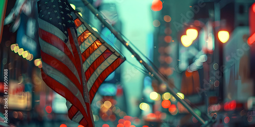 American flag for Independence in the city with blur background - Ai Generated