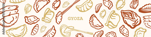 Gyoza. Food menu Gyoza and dumplings. Hand drawn isolated vector set. Food menu design template. jiaozi. Chinese, Japanese, Ukrania, Russian and Korean dumplings.design template.